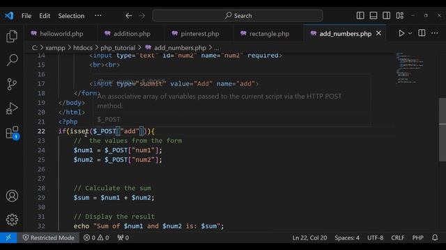 PHP Math: Adding Numbers from a Web Form #php #phpbasic #computerprogrammalayalm