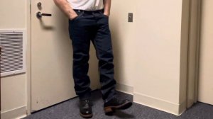 Red Tornado 16.5 oz Raw Indigo Selvedge Denim Jeans Winch Strap Try on