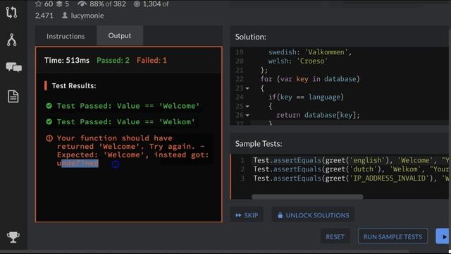 Codewars, Welcome, Javascript Solution, Loop Through Object