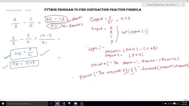 Subtraction of two fractions in python