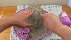 Летняя ажурная шляпка связана крючком из льна ????? ? ?? ? ? ?