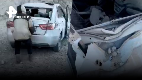 Камнепад обрушился на машину с людьми в Дагестане / РЕН Новости