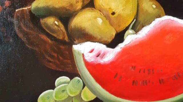 Обзор картины маслом "Натюрморт с арбузом" 50×60см. #картинамасломнахолсте #арбуз