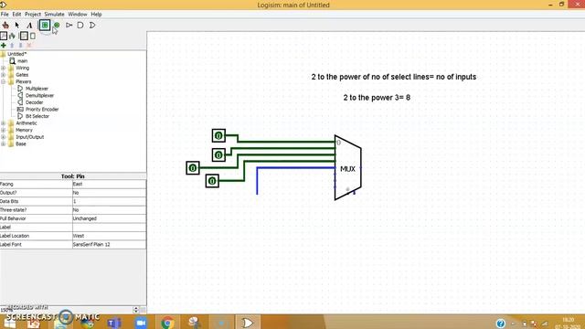 8:1 Multiplexer Implementation using Logisim