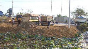 Nice Project Operated Bullsozer  Komatsu DR51px and Dump Truck Team Technique Filling Land