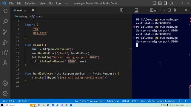 Rest api with go | HandleFunc in go | Golang API tutorial