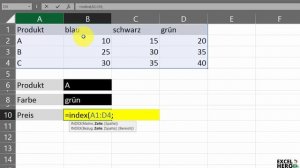 Excel INDEX & VERGLEICH Funktion in Kombination