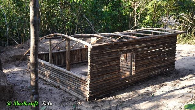 Building a DUGOUT Shelter with Fireplace from START TO FINISH | Plastic Roof & Wood Stove with Clay смотреть онлайн