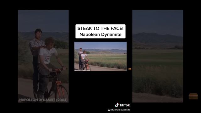 Uncle Rico throws Kips Steak at Napoleon on his bike. Napoleon Dynamite scene