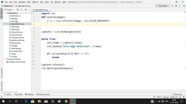 live edge detection using python and opencv (computer vision)|project|latest language|