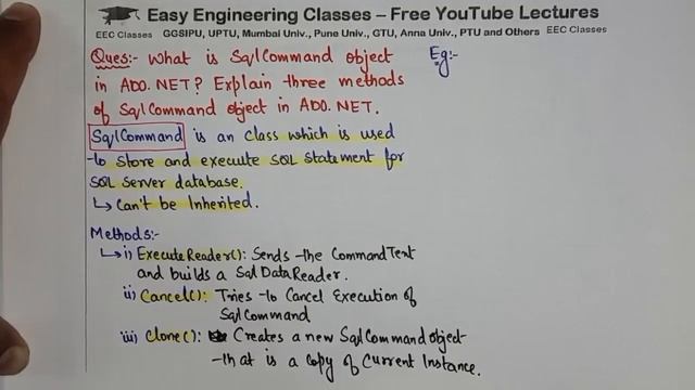 SqlCommand Object in ADO.NET with methods - .NET Technology Lectures