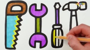 Строительные инструменты! Рисование, раскраска для детей и малышей! Как рисовать, раскрашивать краск