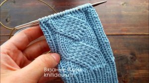 Имитация косы с ромбами! Красивый узор для варежек и шапок!