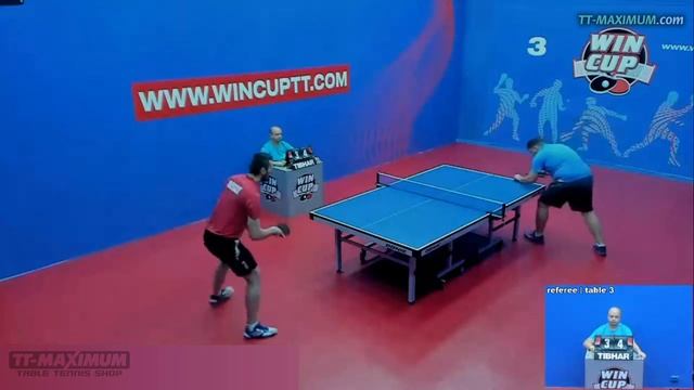 Мосюк Михаил - защитник мастер спорта, игра длинными шипами TSP Curl P1-R, современная защита