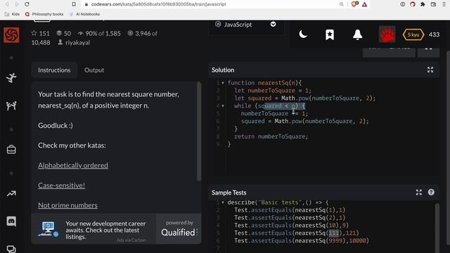 Codewars - Javascript - Find Nearest square number