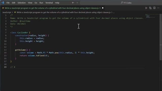 Write a JavaScript program to get the volume of a cylindrical with four decimal places using object