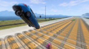 Большие и маленькие автомобили против 300 лежачих полицейских в BeamNG.Drive.