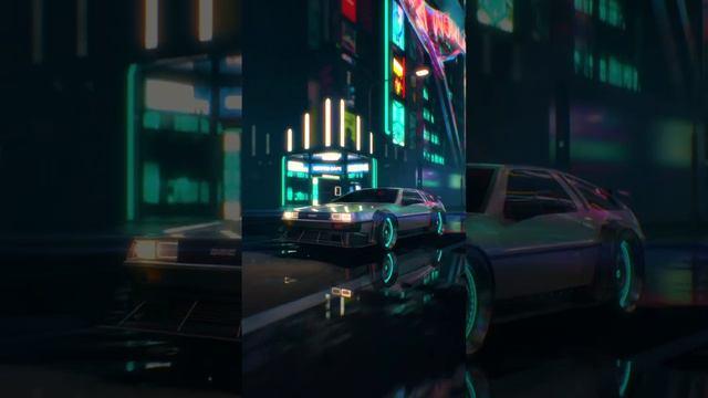 DeLorean DMC-12 cruising through the neon-lit streets of a cyberpunk city #delorean #dmc #cyberpunk