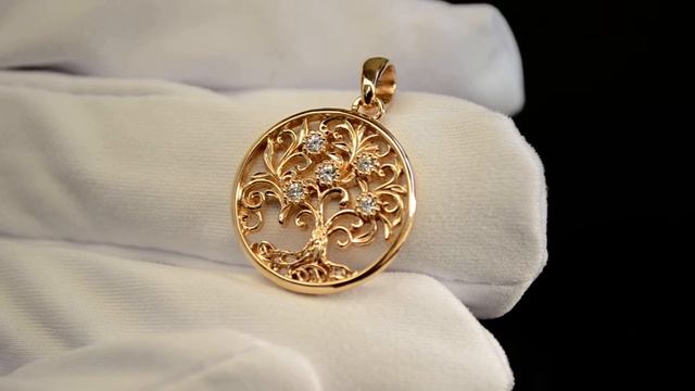 Ажурный золотой кулон-подвеска Дерево жизни с бриллиантами
