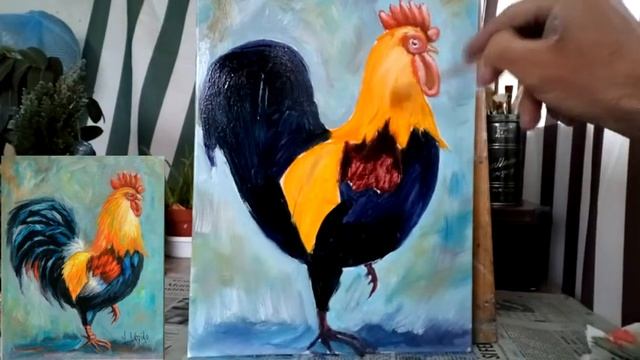 Как нарисовать петуха маслом /How to draw a rooster with oil