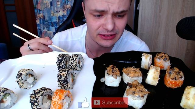 Мукбанг Суши Роллы | Терияки Маки | Азимут Mukbang Sushi Rolls | Makizushi | eating show | 먹방 смотреть онлайн
