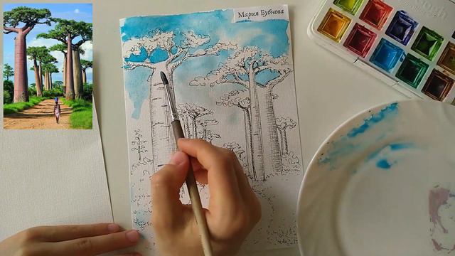 Учимся рисовать пейзаж. Акварель для начинающих. смотреть онлайн