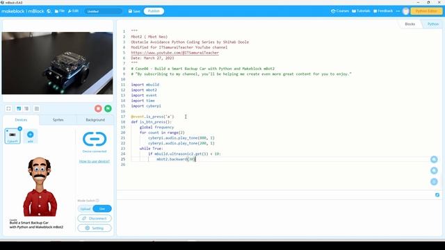 MBot2 Python Lessons: Build a Smart Backup Car with Python and Makeblock mBot2 - Case04