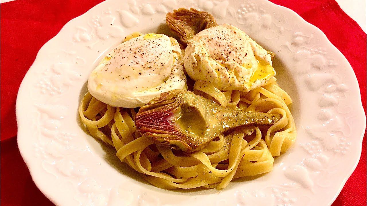 Pasta with artichokes and poached egg!