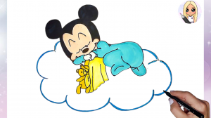 Как нарисовать малыша Микки Мауса спящего