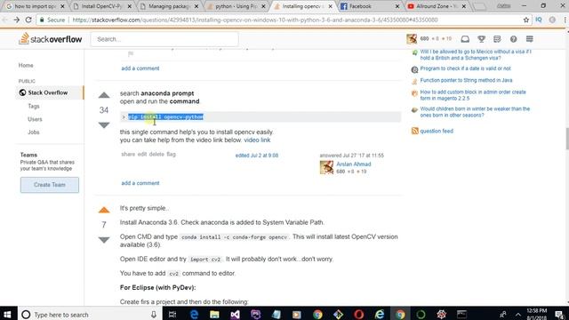 how to install pip opencv python in anaaconda python ModuleNotFoundError No module named 'cv