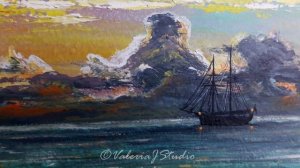 Картина Парусник, Морской пейзаж в миниатюре, 15х20 см / ValeriaJStudio