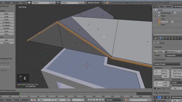 Blender. Создание дома. Часть 2. Крыша и уменьшение полигонной сетки. смотреть онлайн