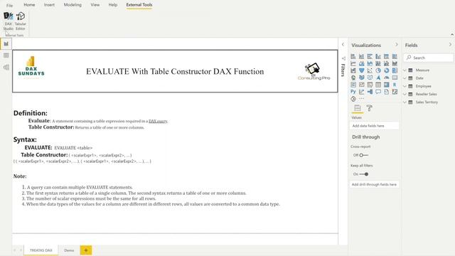 How to use EVALUATE and Table Constructor DAX Function in Power BI? | DAX Sundays |BI Consulting Pr