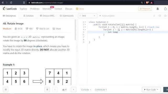 Rotate Image - Microsoft and Amazon Interview Question - Leetcode #48 - Java смотреть онлайн