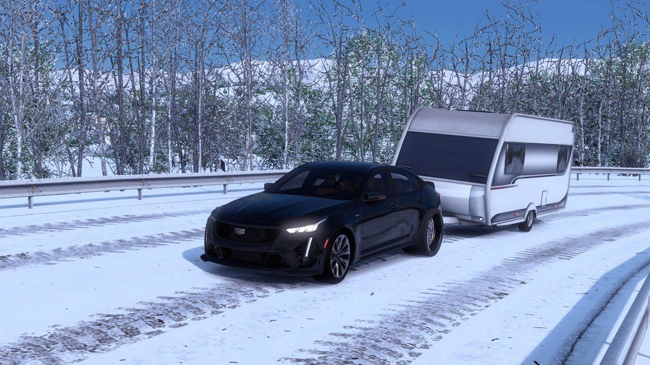 [ETS 2] Cadillac CT5-V Black Wing 2022_Trailer motorhome Delivery смотреть онлайн