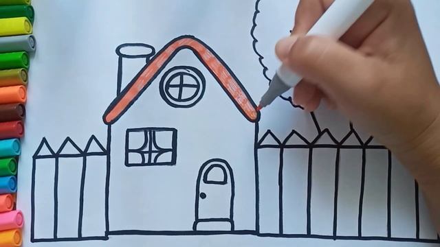 How to draw a house? Как нарисовать домик, раскраска для детей, рисуем дом/Үй салып үйрену смотреть онлайн