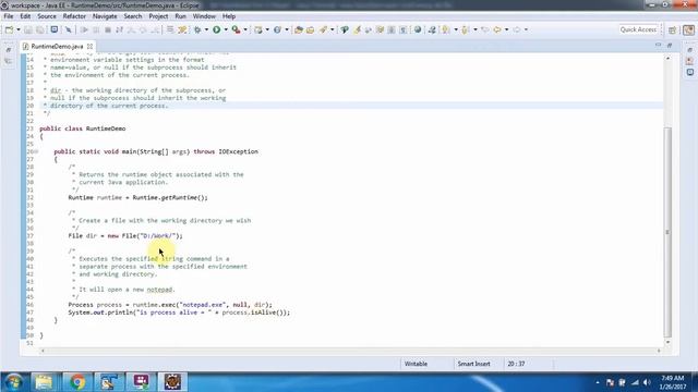 Java Runtime class (exec(String command,String[] envp,File dir) method) смотреть онлайн