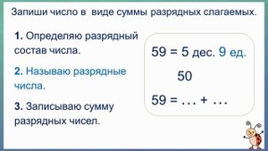 Тема 19. Представление двузначного числа в виде суммы разрядных слагаемых. Сложение и вычитание