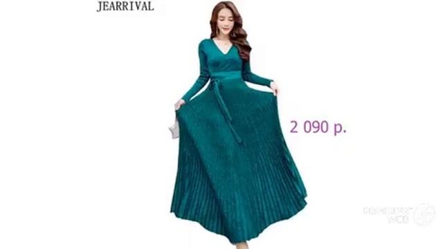 Одежда с AliExpress - Изумительное Плиссированное платье - макси с длинным рукавом смотреть онлайн