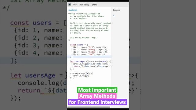 Most important JavaScript Array methods for interviews #javascript #arrays #interview #frontend #ma