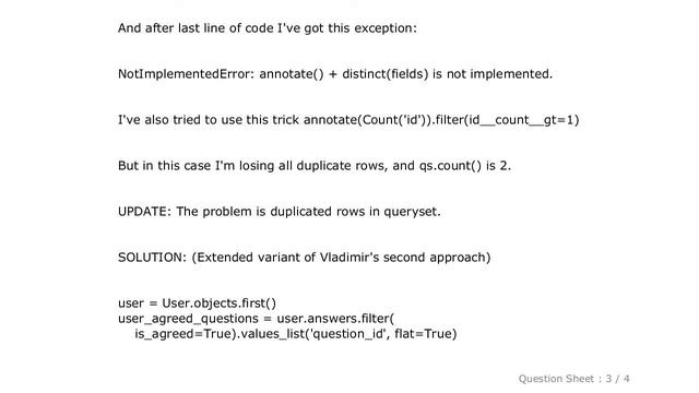 Django : Django: NotImplementedError: Annotate() + Distinct(fields) Is Not Implemented