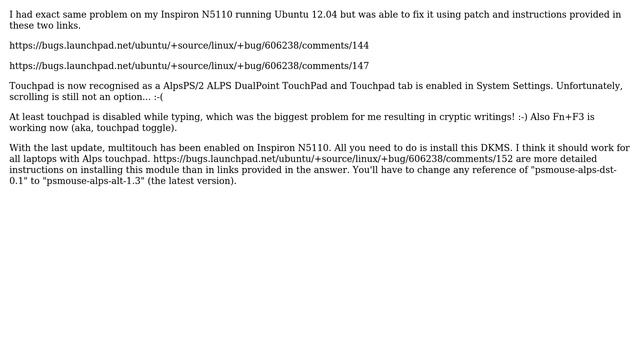 Ubuntu: Alps Touchpad on Dell: how do I install the DKMS driver to enable multitouch? смотреть онлайн
