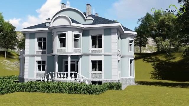 ФОРБС F-037. Проект двухэтажного дома с цокольным этажом, спортзалом и каминной, на 5 спален смотреть онлайн