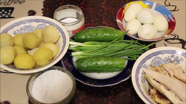 ПОЛЕЗНАЯ ОКРОШКА БЕЗ МАЙОНЕЗА, ОКРОШКА С КУРИНЫМ МЯСОМ, ПОСТНАЯ ОКРОШКА, РЕЦЕПТ ОКРОШКИ БЕЗ КОЛБАСЫ