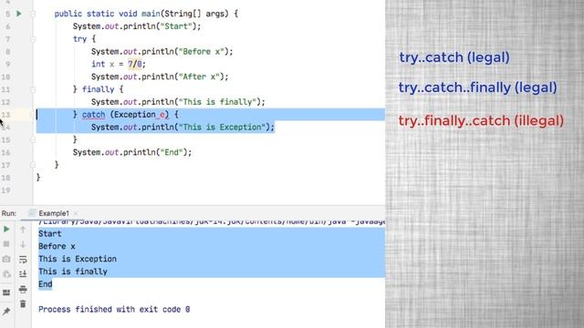Java Exception | Legal and illegal in try..catch..finally смотреть онлайн