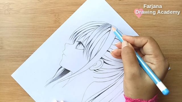 Anime Girl Drawing Tutorial for beginners by One pencil || How to draw anime girl in SIDE VIEW
