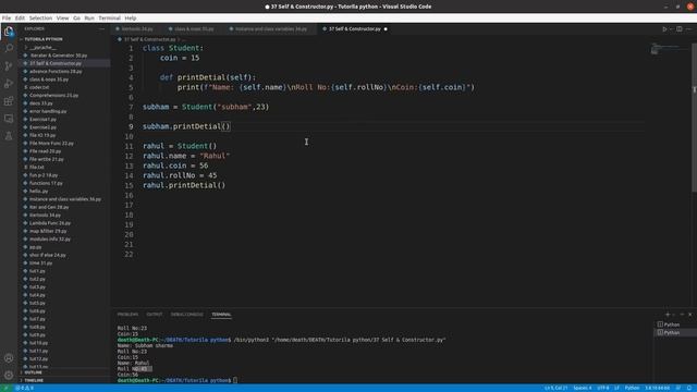 Self keyword & Constructor in Python|| Python Free tutorial #37 || Death Code