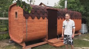 Отзыв о 6 метровой квадро бане бочке с боковым входом банибочкиподключ.рф 8(800)551-35-22