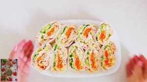 Рулеты из лаваша с крабовыми палочками ?и корейской морковью ?.