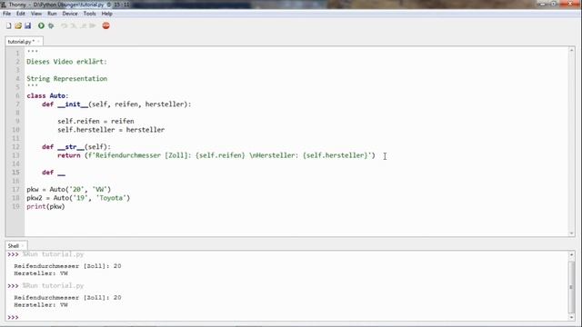 Klassen in Python: String Representation von Objekten mithilfe von __str__ und __repr__